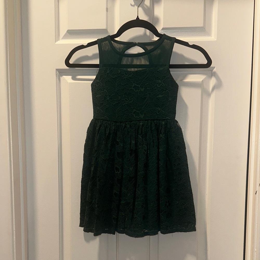 Zenzi Charming Forest Green Lace Kids Dress